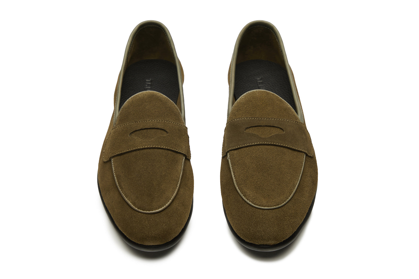 Belgian Loafers With Penny Saddle In Olive Suede